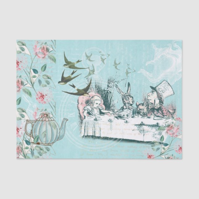 Wonderland Mad Tea Fiesta Aqua Papel Tejido Rosa (Anverso)