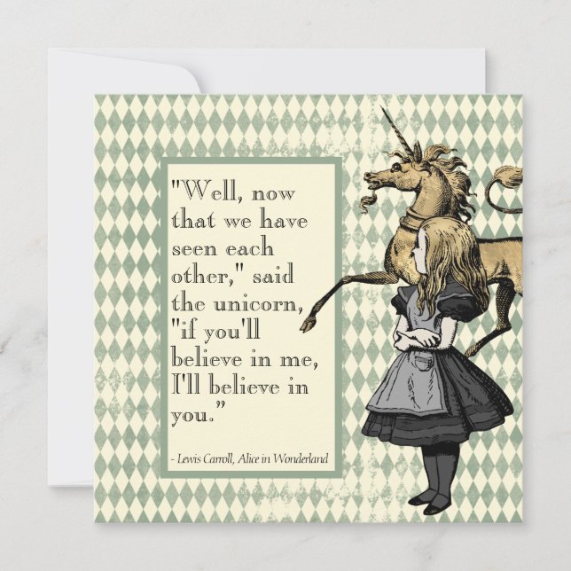 Wonderland Voy a creer en tu tarjeta plana Unicorn (Anverso)