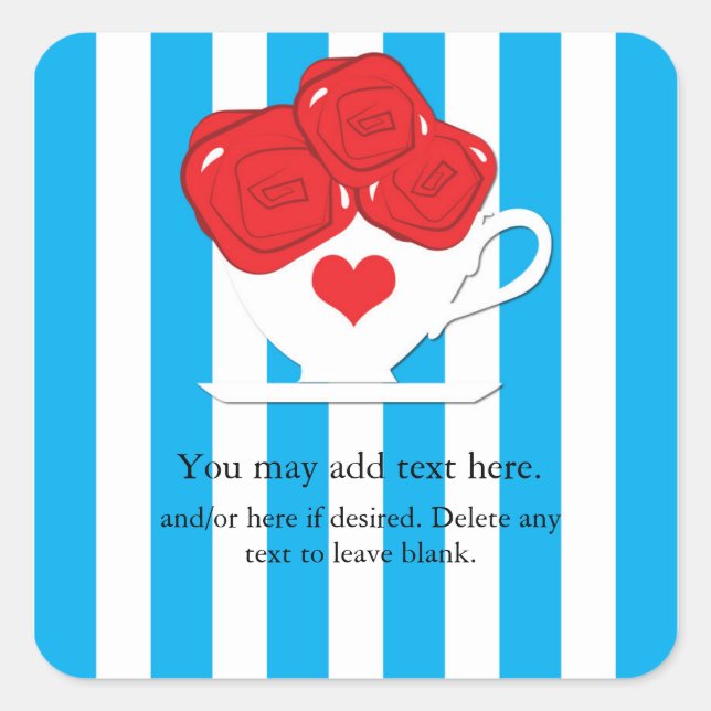 Wonderland Whimsical Tea Cup Red Roses Pegatina (Anverso)