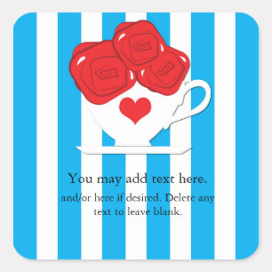 Wonderland Whimsical Tea Cup Red Roses Pegatina