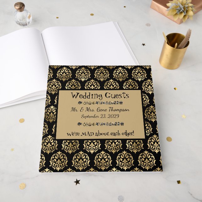 Wonderland Whimsy Black, libro de Bodas de oro (Anverso Abierto)