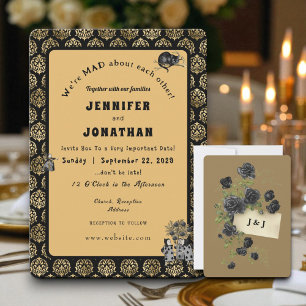 Wonderland Whimsy Gold, invitación a la boda negra