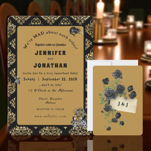 Wonderland Whimsy Gold, invitación a la boda negra
