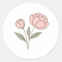 Wonky Zoo Peonies Classic Round Pegatina
