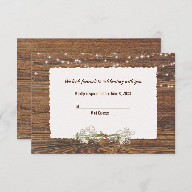 Wood and Light String Wedding RSVP (Anverso / Reverso)