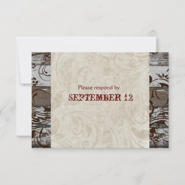 Wood and Parchment Swirl Brown RSVP con sobres (Anverso)