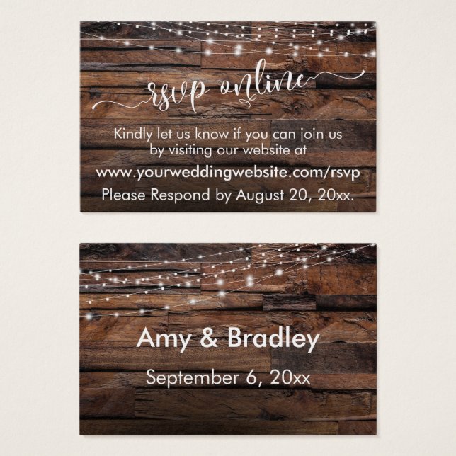 Wood & Lights Rustic Wedding RSVP Inserciones en l (Anverso y reverso)