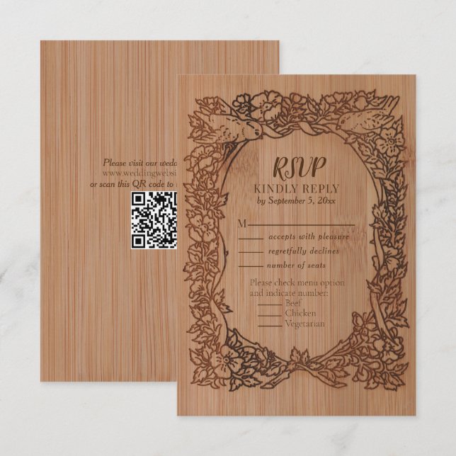 Wood Look Wildflower Bird Border Rustic Boda (Anverso / Reverso)