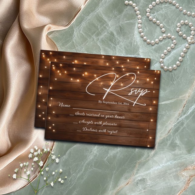 Wood Rustic String Lights Wedding RSVP (Subido por el creador)