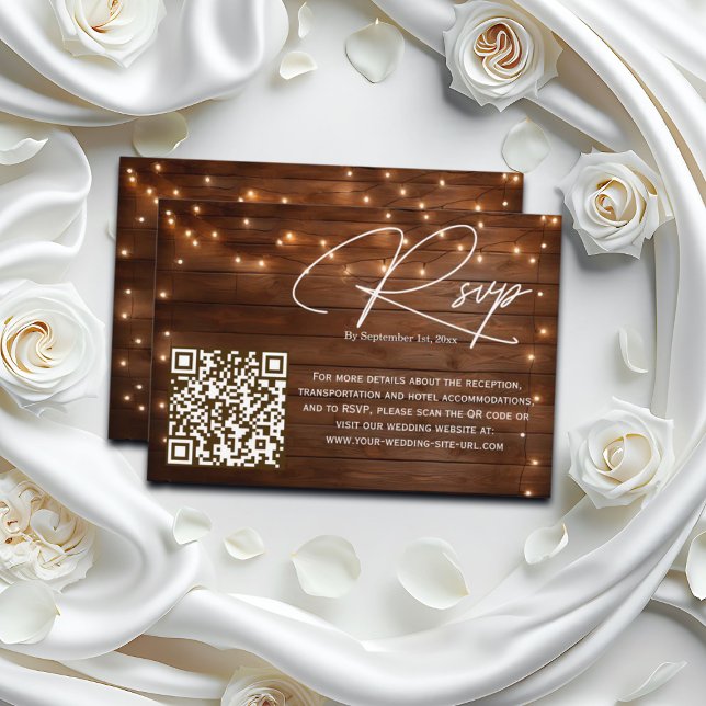 Wood Rustic String Luces QR Código Boda RSVP (Subido por el creador)