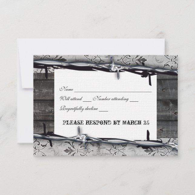 Wood Rústica Vintage Lace Barbed Wire rsvp (Anverso)