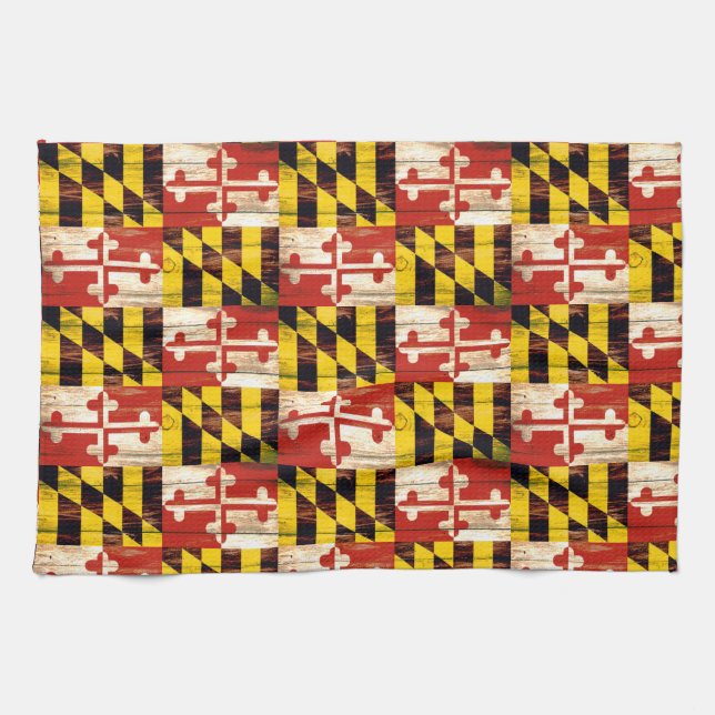 Wood Toalla de cocina con bandera de Maryland (Horizontal)