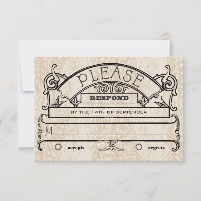 Wood Vintage Typografía moderna Wedding RSVP (Anverso)