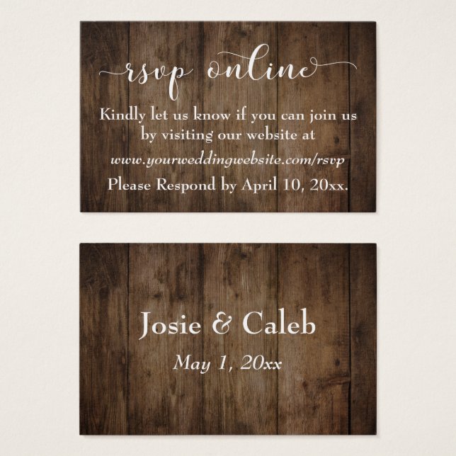 Wood y Script Wedding RSVP Inserciones en línea (Anverso y reverso)