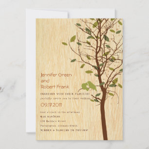 Woodgrain con amor pájaros en la invitación a los
