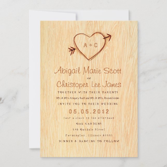 Woodgrain con invitación a la boda del corazón (Anverso)