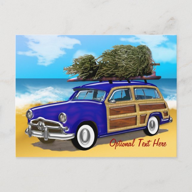 Woodie que practica surf con el árbol de navidad (Anverso)