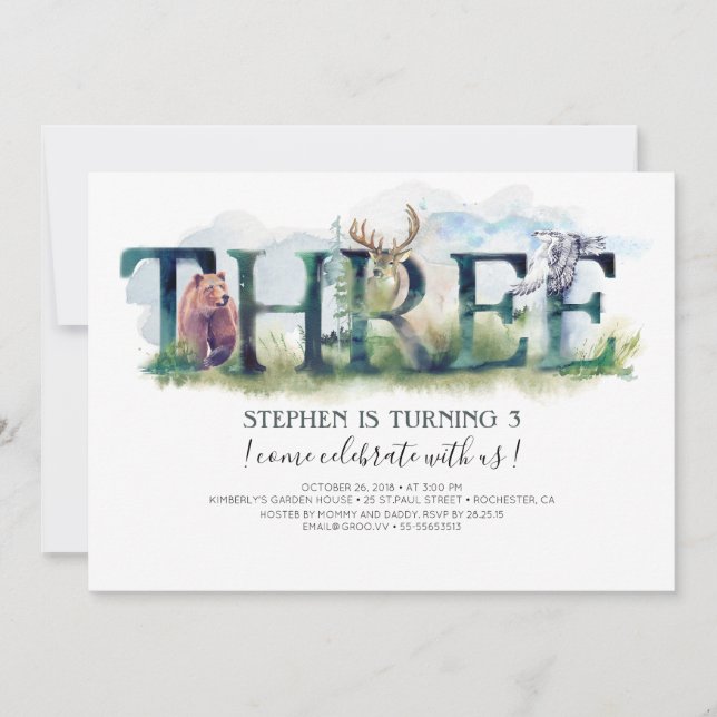 Woodland 3 - 3er cumpleaños invitación (Anverso)