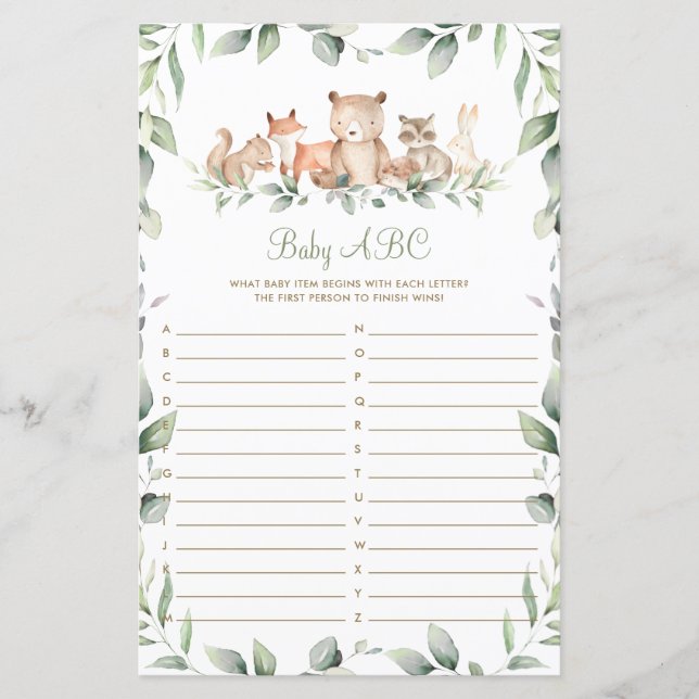 Woodland Animal Greenerenery Shower Baby Tarjeta d (Anverso)