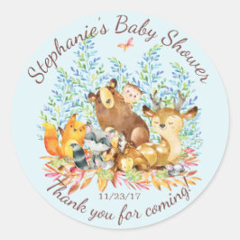Woodland Animals Boys Baby Shower Favor Pegatina