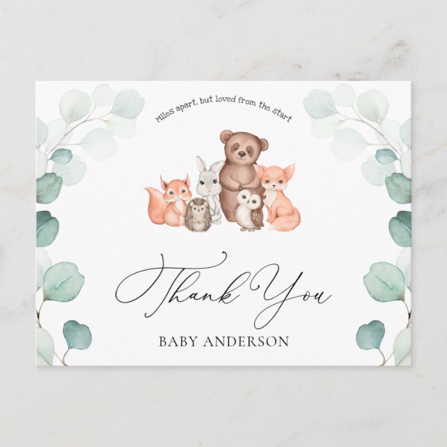 Woodland Animals Shower por correo Gracias postal (Anverso)