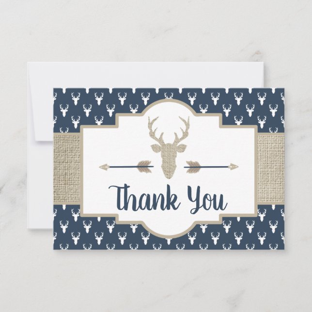 Woodland Antlers Tarjeta de agradecimiento, Burlap (Anverso)