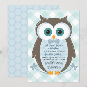 Woodland baby ducha invitación búho marrón azul