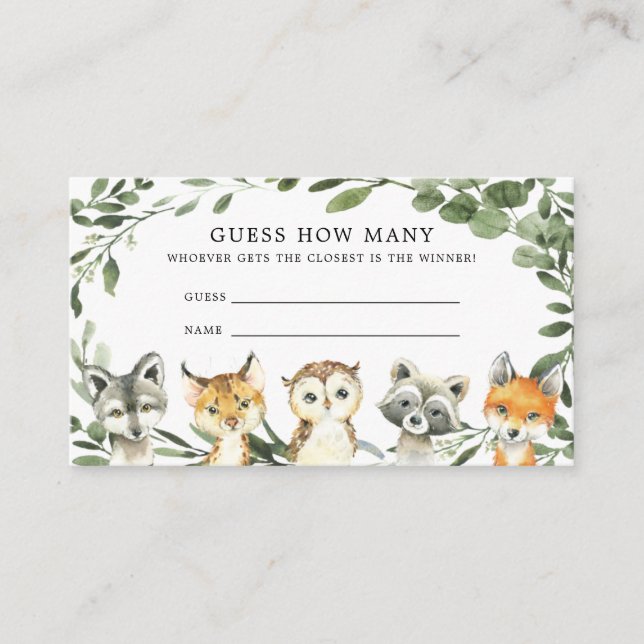 Woodland Baby Shower adivina cuántas tarjetas (Anverso)