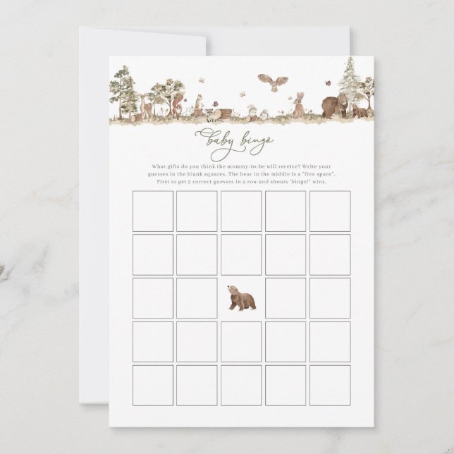 Woodland Baby Shower Baby Bingo (Anverso)