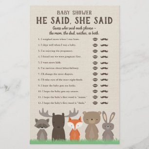 Woodland Baby Shower Dijo Que Dijo Cartas De Juego