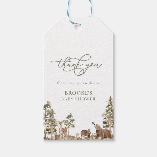 Woodland Baby Shower Favor Etiqueta Animales Woodl (Anverso)