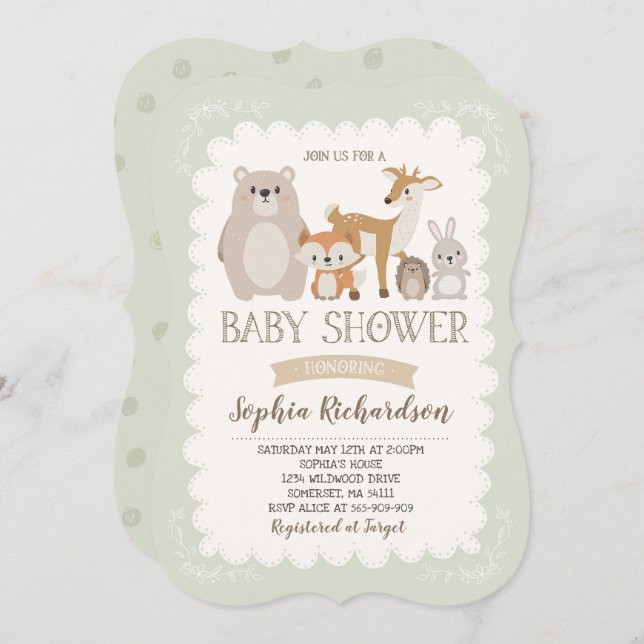 Woodland Baby Shower Invitación Whimsical Shower (Anverso / Reverso)