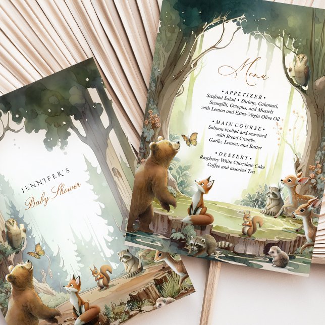 Woodland Baby Shower Menu Card Forest Animals (Subido por el creador)