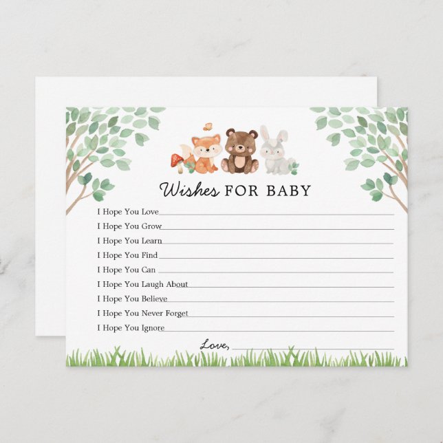 Woodland Baby Shower quiere tarjeta para bebé (Anverso / Reverso)