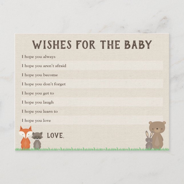 Woodland Baby Shower quiere tarjetas para bebés (Anverso)