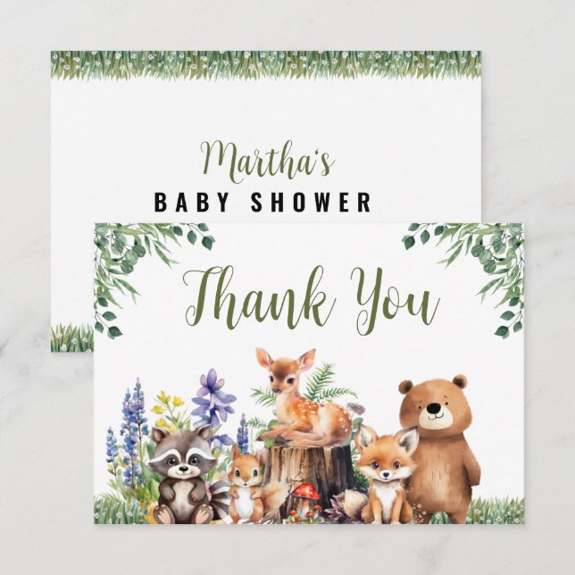 Woodland Baby Shower | Tarjeta de agradecimiento (Anverso / Reverso)