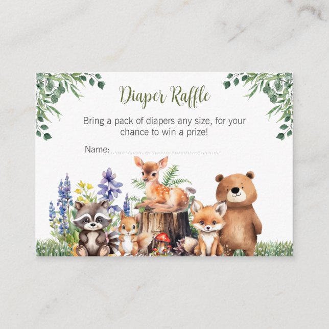 Woodland Baby Shower | Tarjeta Raffle Diaper (Anverso)