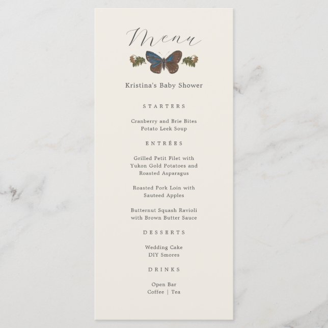 Woodland Botanical Gender Neutral Baby Shower Menu (Anverso)