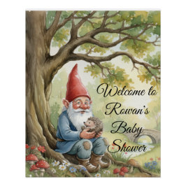 Woodland Creature Gnome baby shower poster