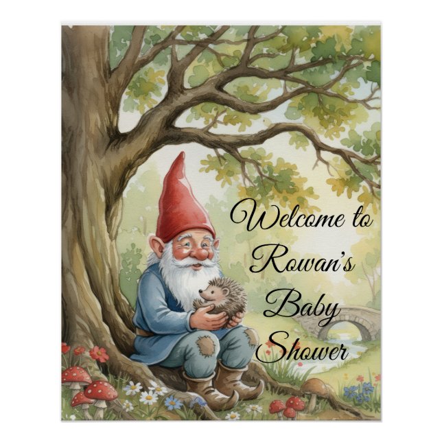 Woodland Creature Gnome baby shower poster (Anverso)