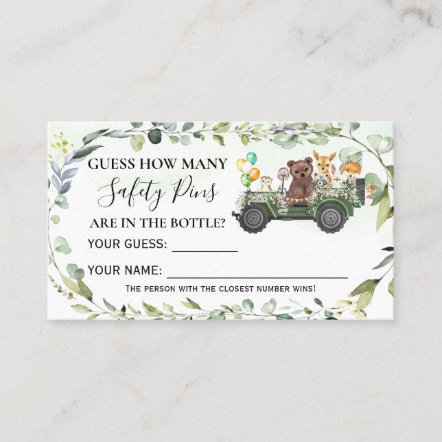 Woodland Cuántas tarjetas de Baby Shower de Pins d (Anverso)