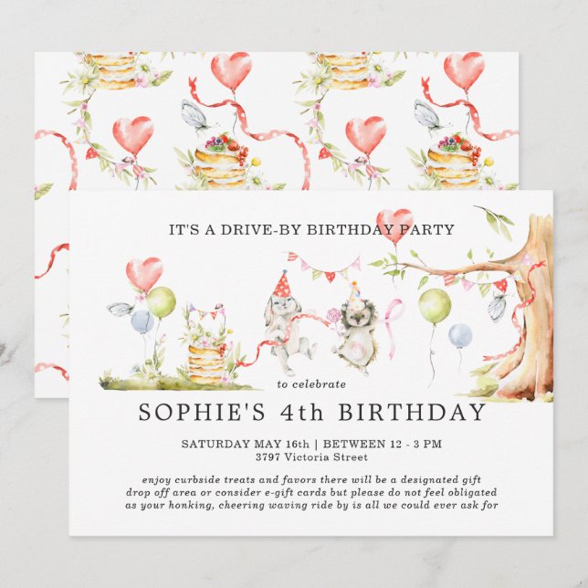 Woodland de primavera | Invitación de cumpleaños p (Anverso / Reverso)