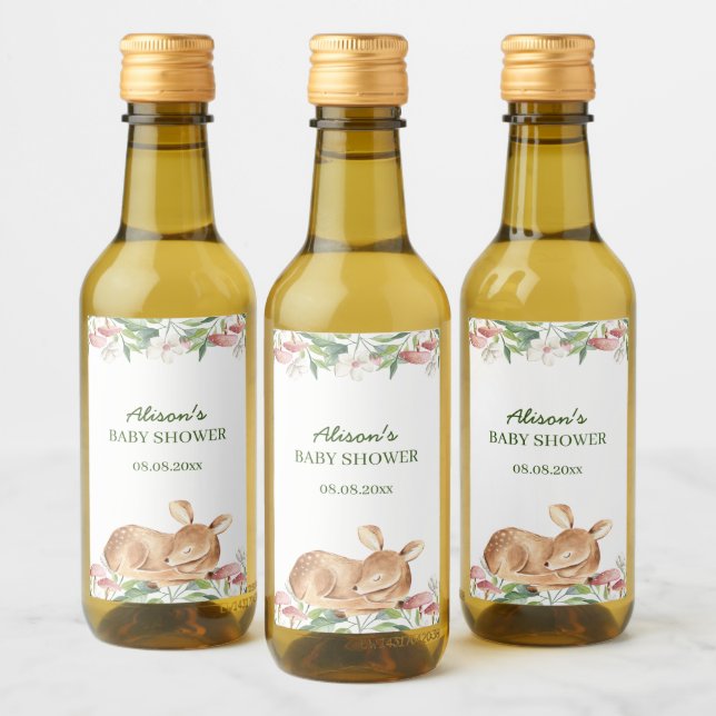 Woodland Deer Floral Greenery Baby Shower Mini (Botellas)