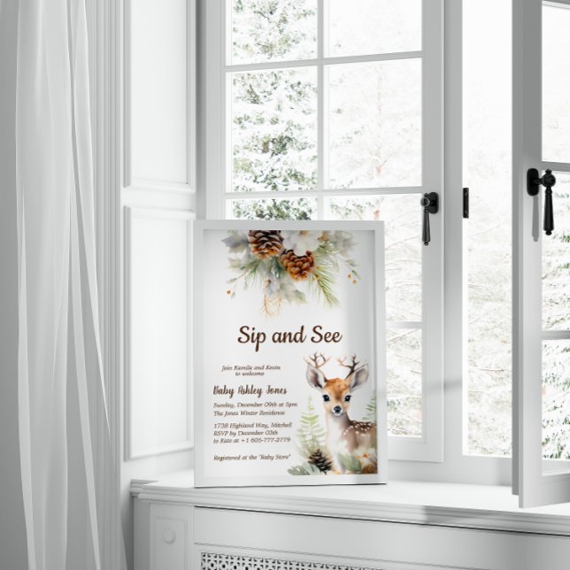 Woodland Deer Sip y ver la invitación de Baby Show (Woodland Deer Sip and See Baby Shower Invitation)