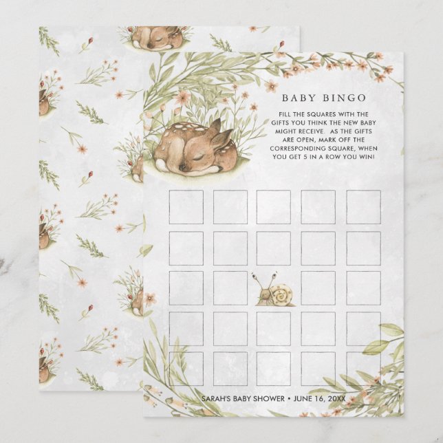 Woodland Deer | Tarjeta de bingo Baby Shower (Anverso / Reverso)