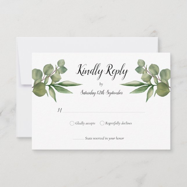Woodland Eucalyptus Greenery Wedding RSVP (Anverso)