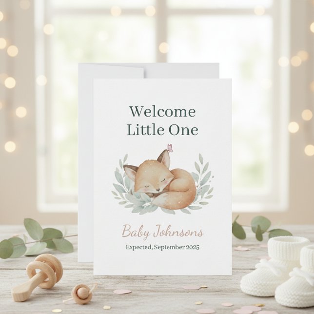 Woodland Fox and Owl Watercolor Baby Announcement  (Subido por el creador)