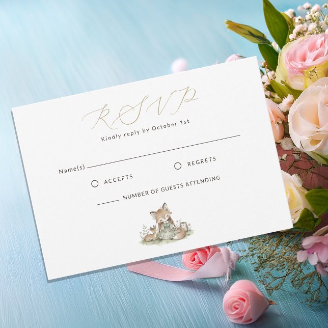 Woodland Fox Girl Baby Shower RSVP Card (Subido por el creador)