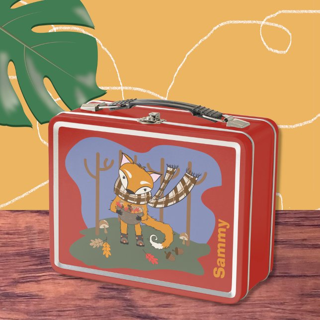 Woodland Fox Kid Metalizado Lunbox (Cute woodland fox kid personalized metal lunchbox .)