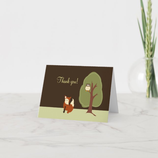 Woodland Fox & Owl Folded Gracias notas (Anverso)